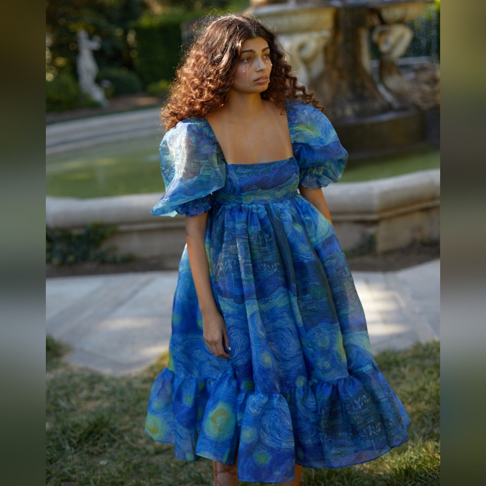 Selkie NWT Van Gogh Starry Nights French Puff Dress XXS